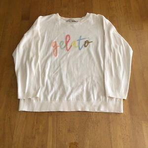 Fun Loft xsmall white sweater with colorful words for gelato. Like new condition